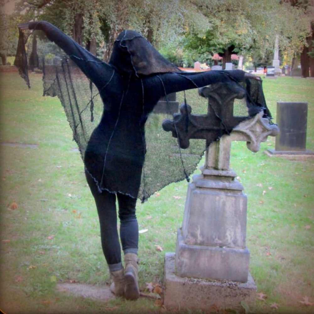 Handmade Black Batwing Hooded Cape